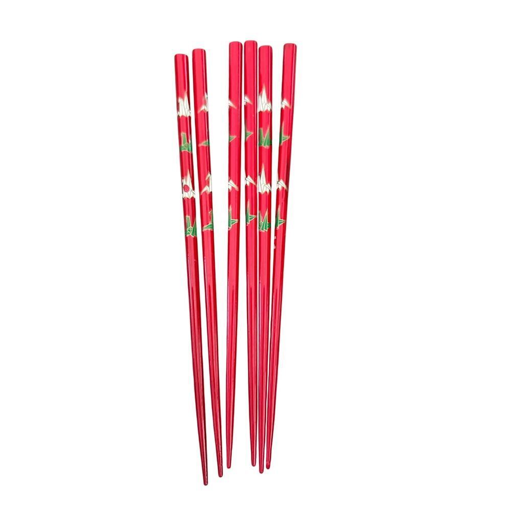 Vintage Red Japanese Wooden Chopsticks Pack Of 3 sets